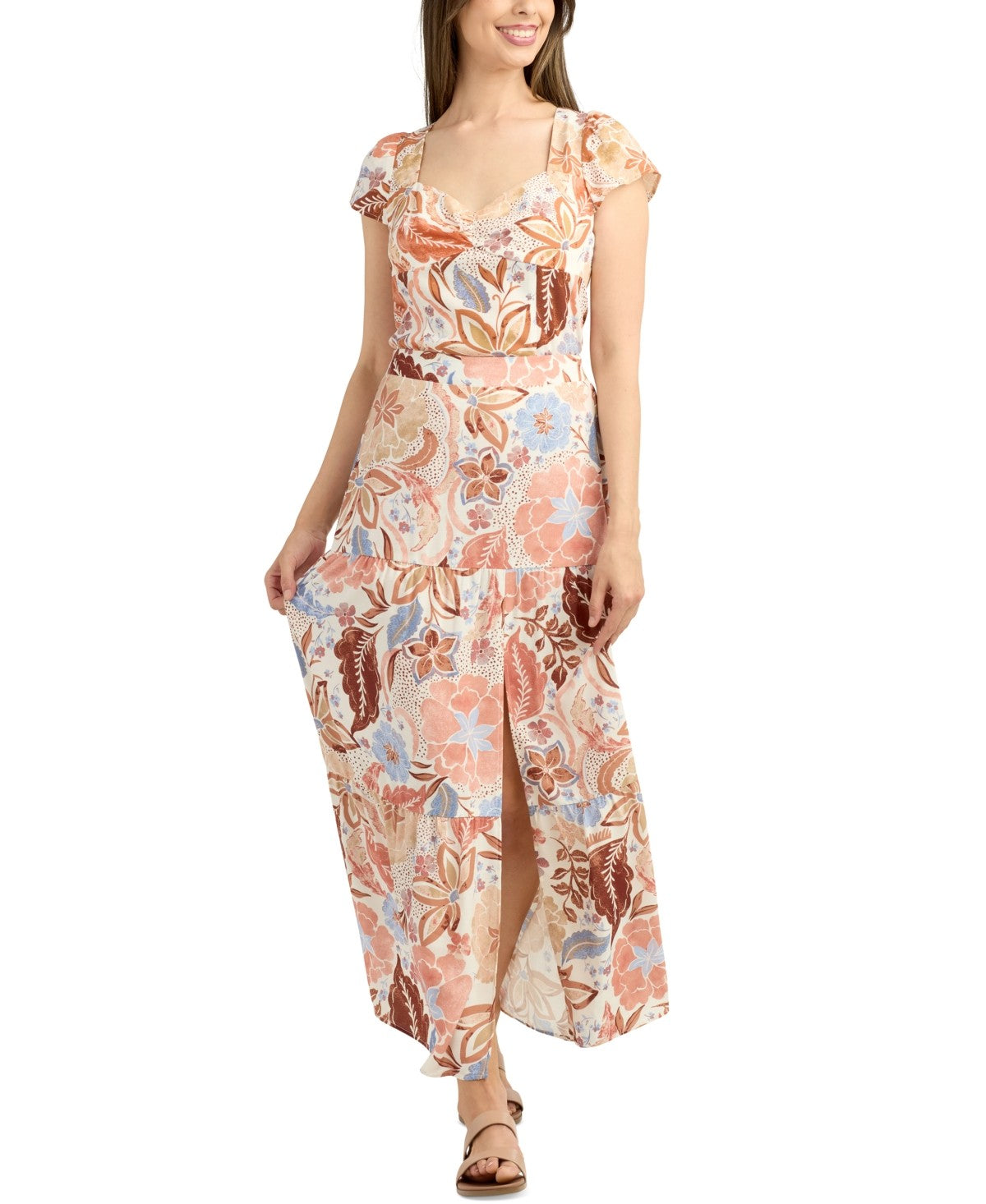 BCX Size XS Sweetheart-Neck Cap-Sleeve Top