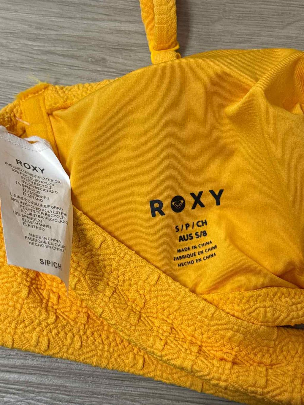 Roxy Size S Haleiwa Textured Bandeau Bikini Top - Yellow
