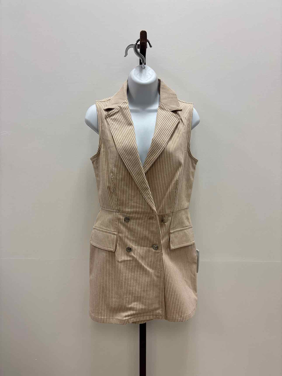 Steve Madden Size XS Paris Striped Blazer Romper - Khaki