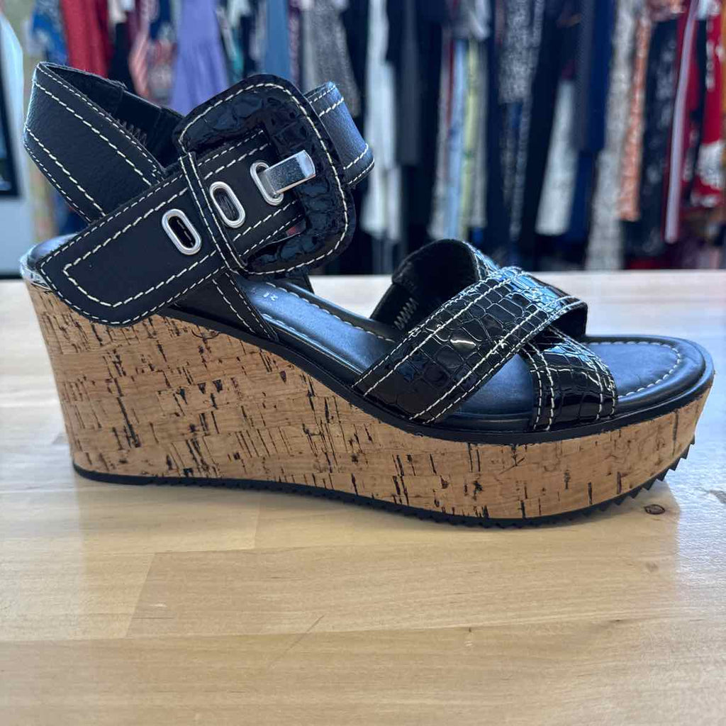 Donald J Pliner Shoe Size 9.5 Black Platform Cork Wedge Sandals