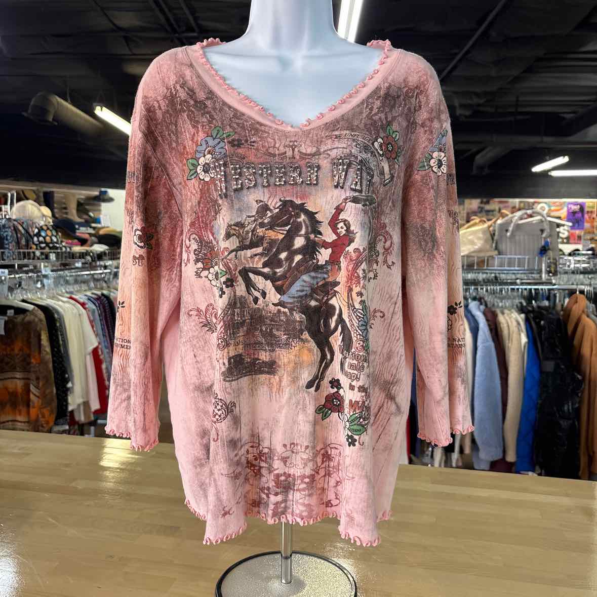 Cactus Bay Size XL Pink Preloved T-Shirt LS