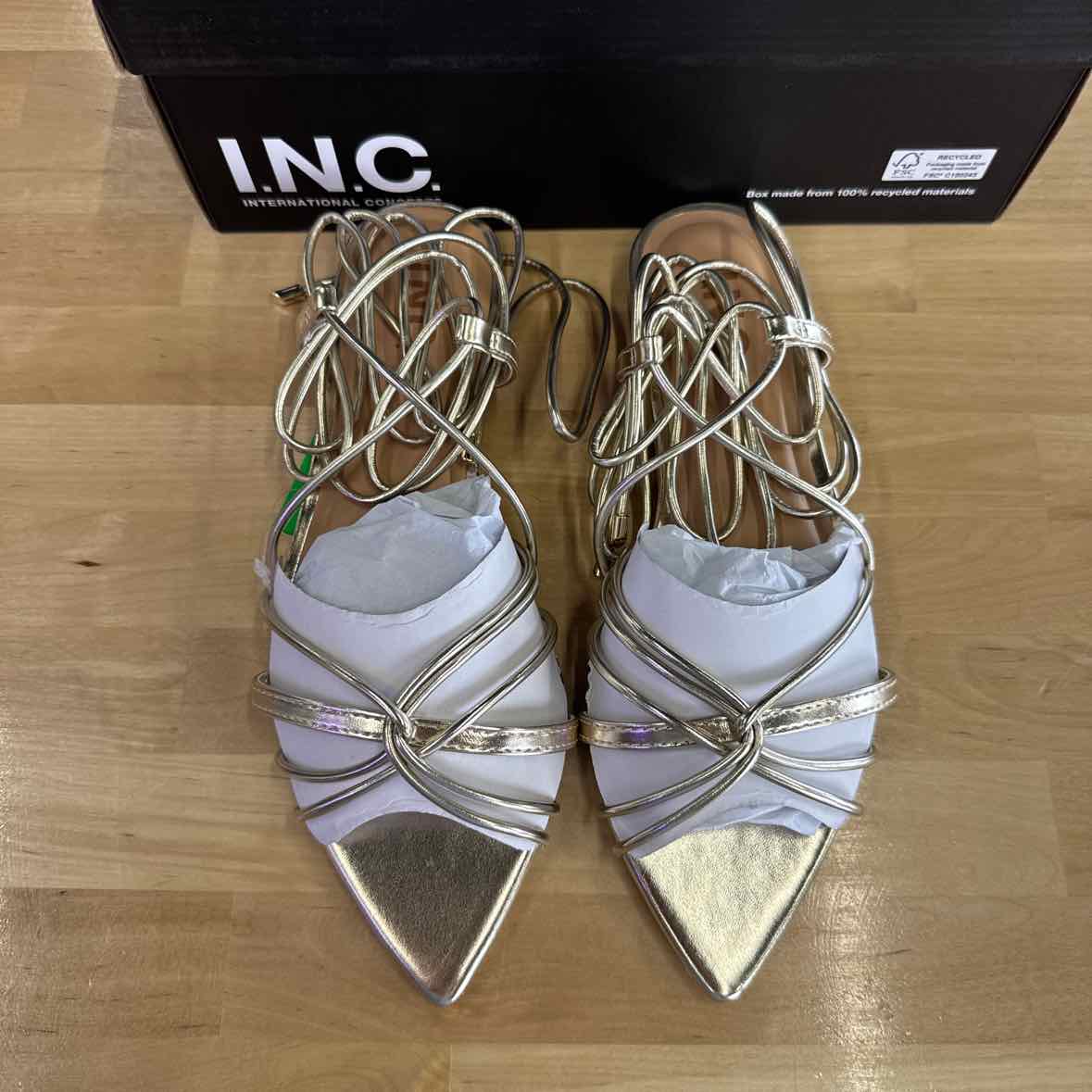 I.n.c. International Concepts Women's Kharmaa Lace-up Flat Sandals - Gold - 7
