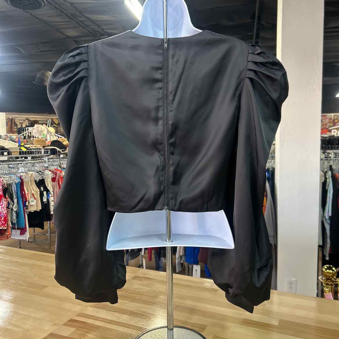 Anthropologie Size M Black Satin Preloved Blouse LS