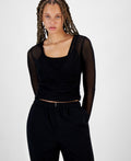 Ultra Flirt Juniors' Mesh Surplice-Neck Long-Sleeve