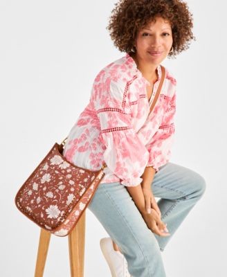 Style Co Dip Floral Printed Medium Cros Floral Tortoise Shell