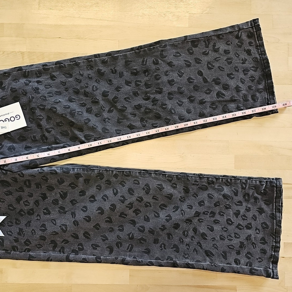 Juniors' Tonal Leopard-Print Wide-Leg Jeans - Black - 3