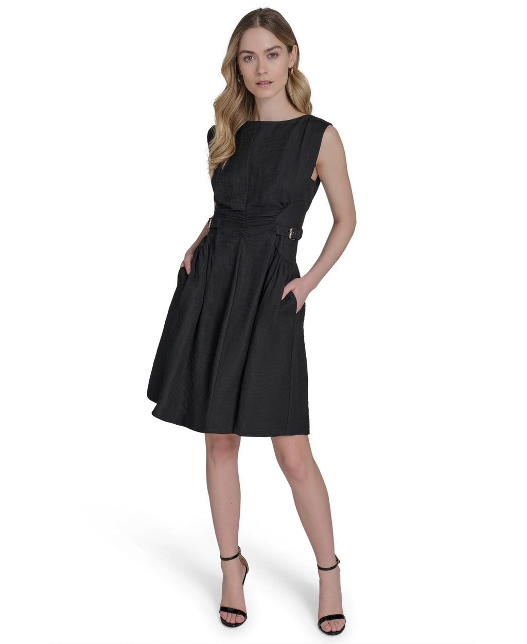 Vince Camuto Size 14 Crepe Sleeveless Fit & Flare Dress - Black
