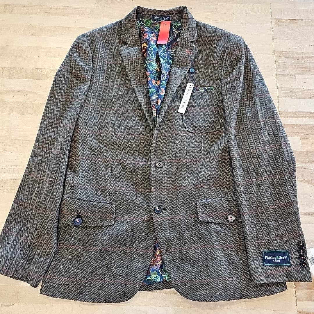 Paisley & Gray Mens Slim Fit Tweed Sport Coat Blazer 44 R Hunter Green