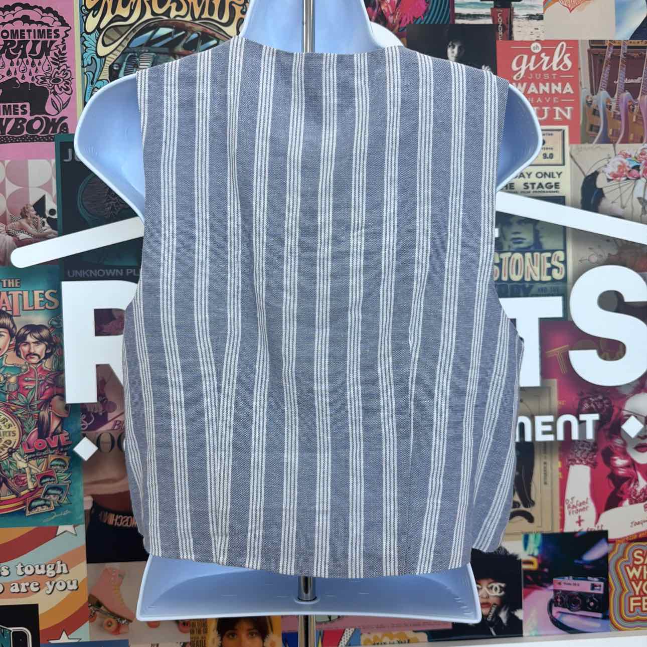 Hippie Rose Juniors' Sleeveless Linen Vest - Blue Stripe