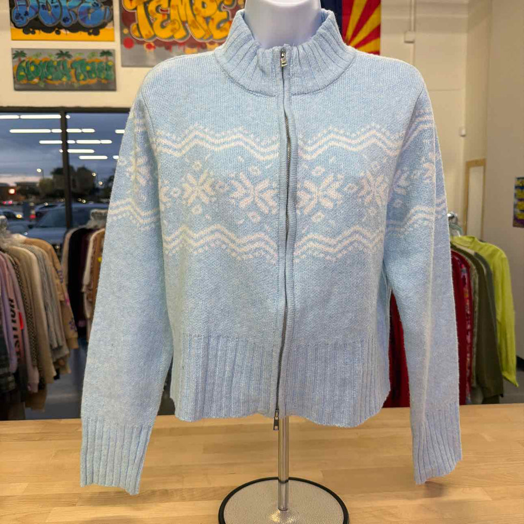 Planet Heart Juniors Fair Isle Zip-Front Sweater XL - Nantucket Breeze
