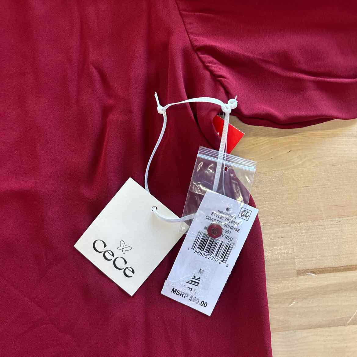 CeCe CeCe Womens 34-Sleeve Collar Mulberry Red