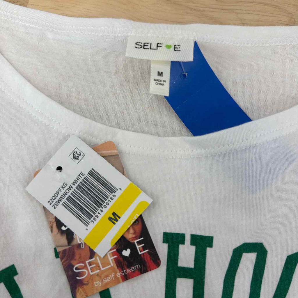Self E Size M Graphic Off-the-Shoulder T-Shirt - White