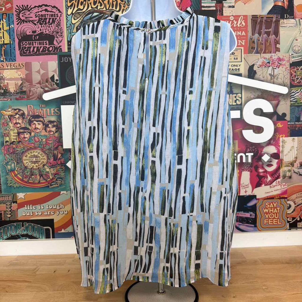 Calvin Klein Size XL Sleeveless Printed Top - Light Sky Multi