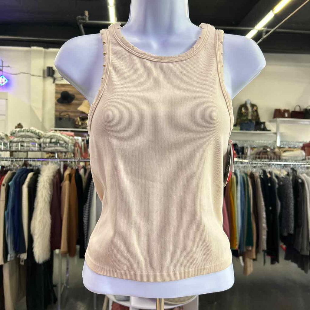 Planet Heart Juniors Distressed Ribbed Seamless Tank Top Tan L