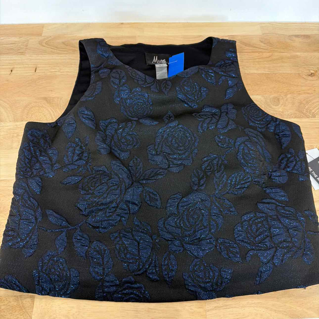 Muse Size 6 Textured-Rose Sleeveless Top - Black Blue