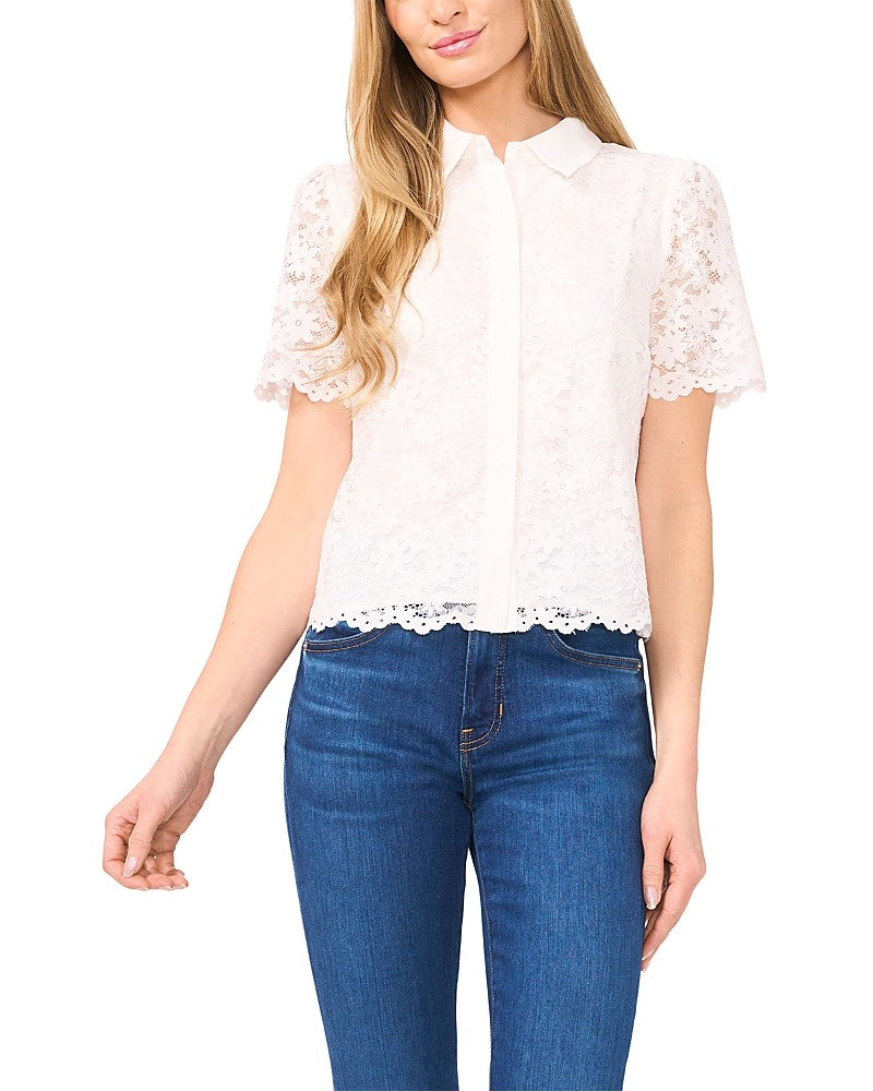 CeCe Women's Lace Short-Sleeve Shirt