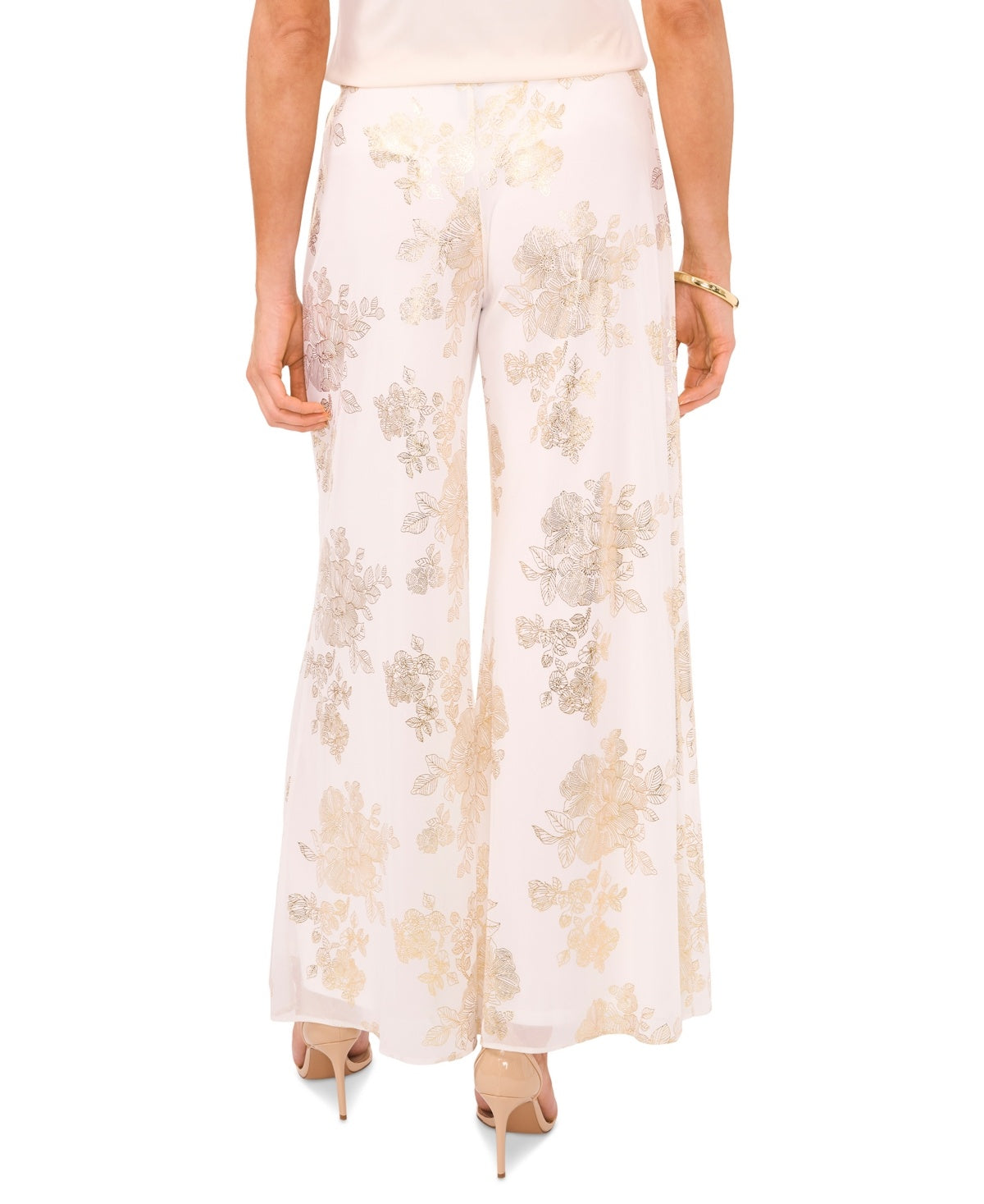 Msk Women's Glitter Chiffon Wide-Leg Pull-on Pants