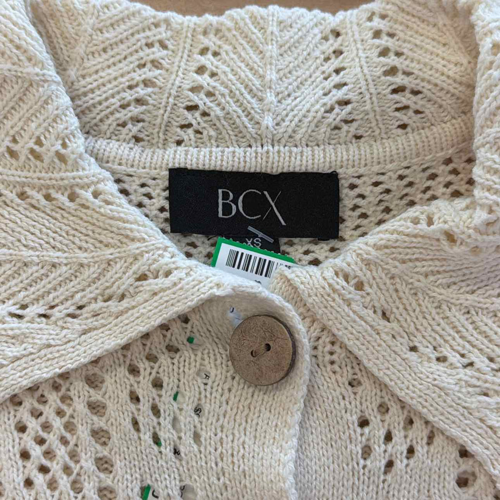 Bcx Juniors' Short-Sleeve Scalloped Cardigan Sweater - Ivory