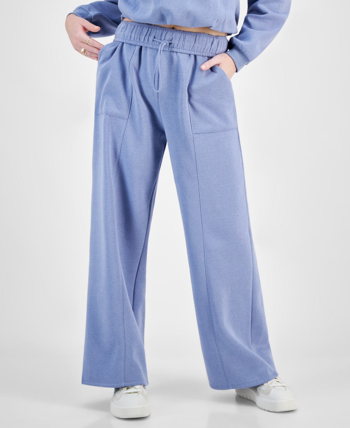 Planet Heart Juniors' Foldover-Waistband Wide-Leg Sweatpants - Rustic Blue