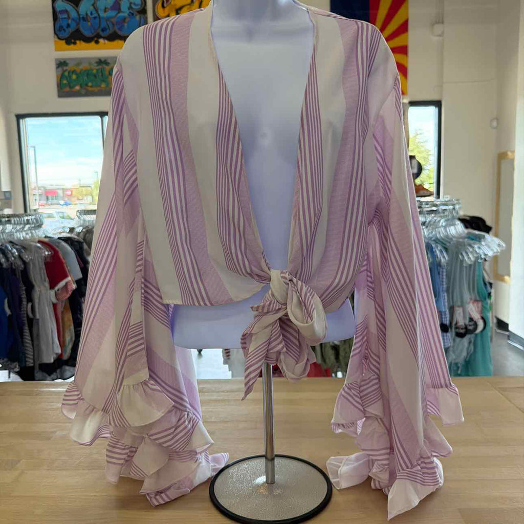 Hot & Delicious Size S White/Purple Preloved Blouse LS