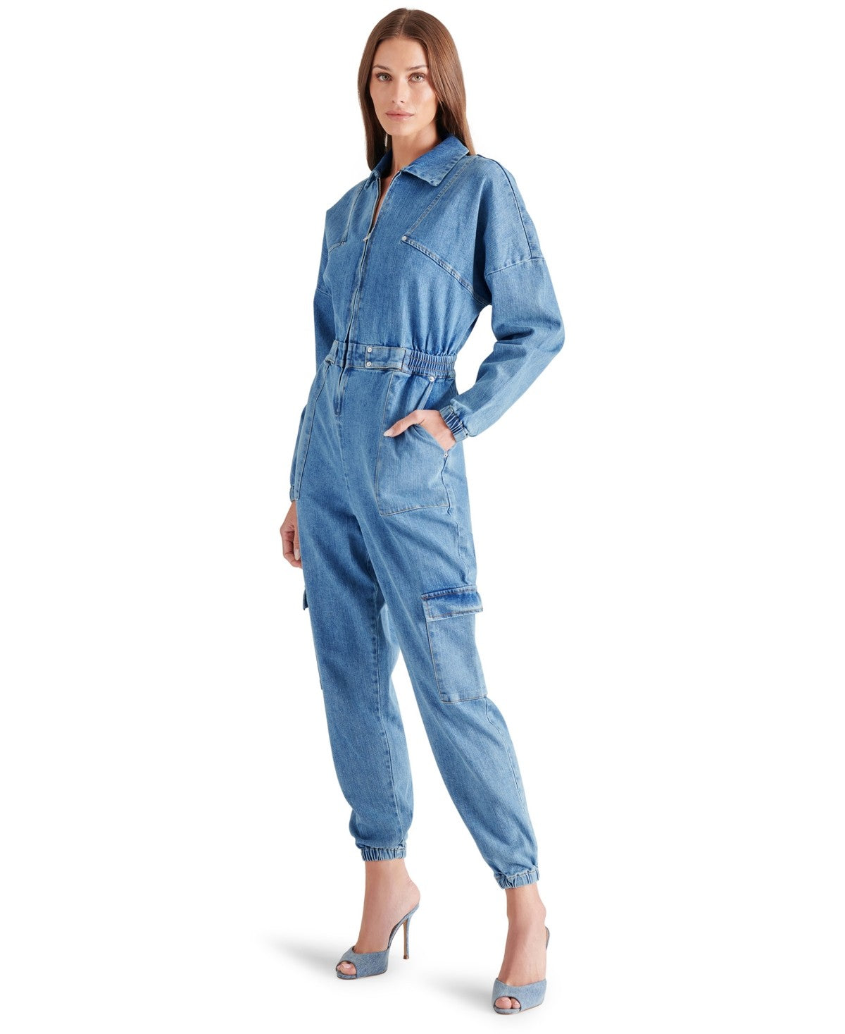 Steve Madden Women's Trista Denim Cargo Jumpsuit - Blue Denim