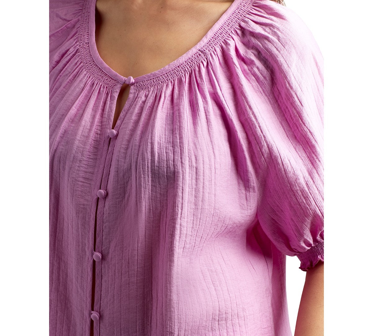 BCX Size L Puff-Sleeve Button-Front Knit Top