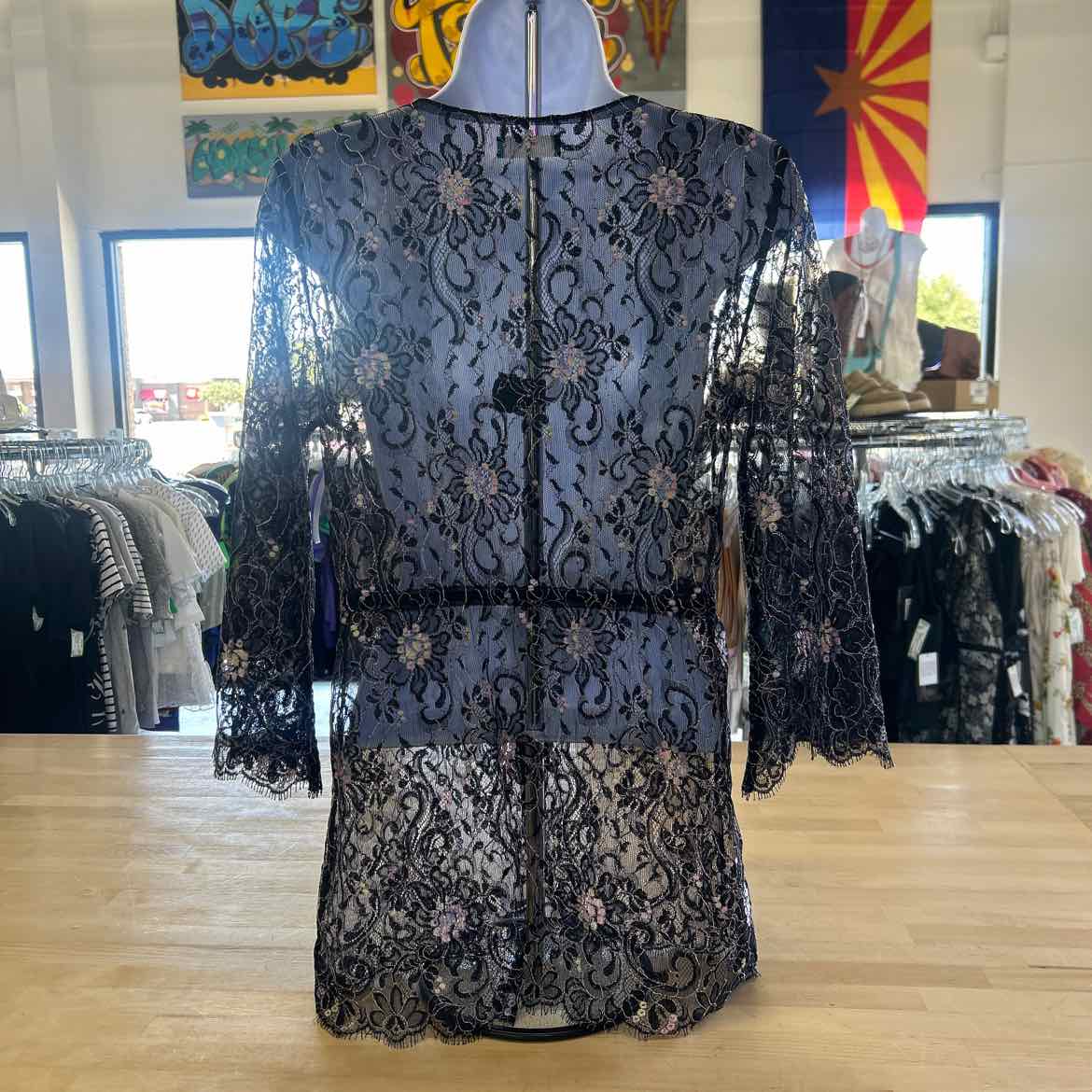 Coconut Beach Size S Black Lace Preloved Coverup