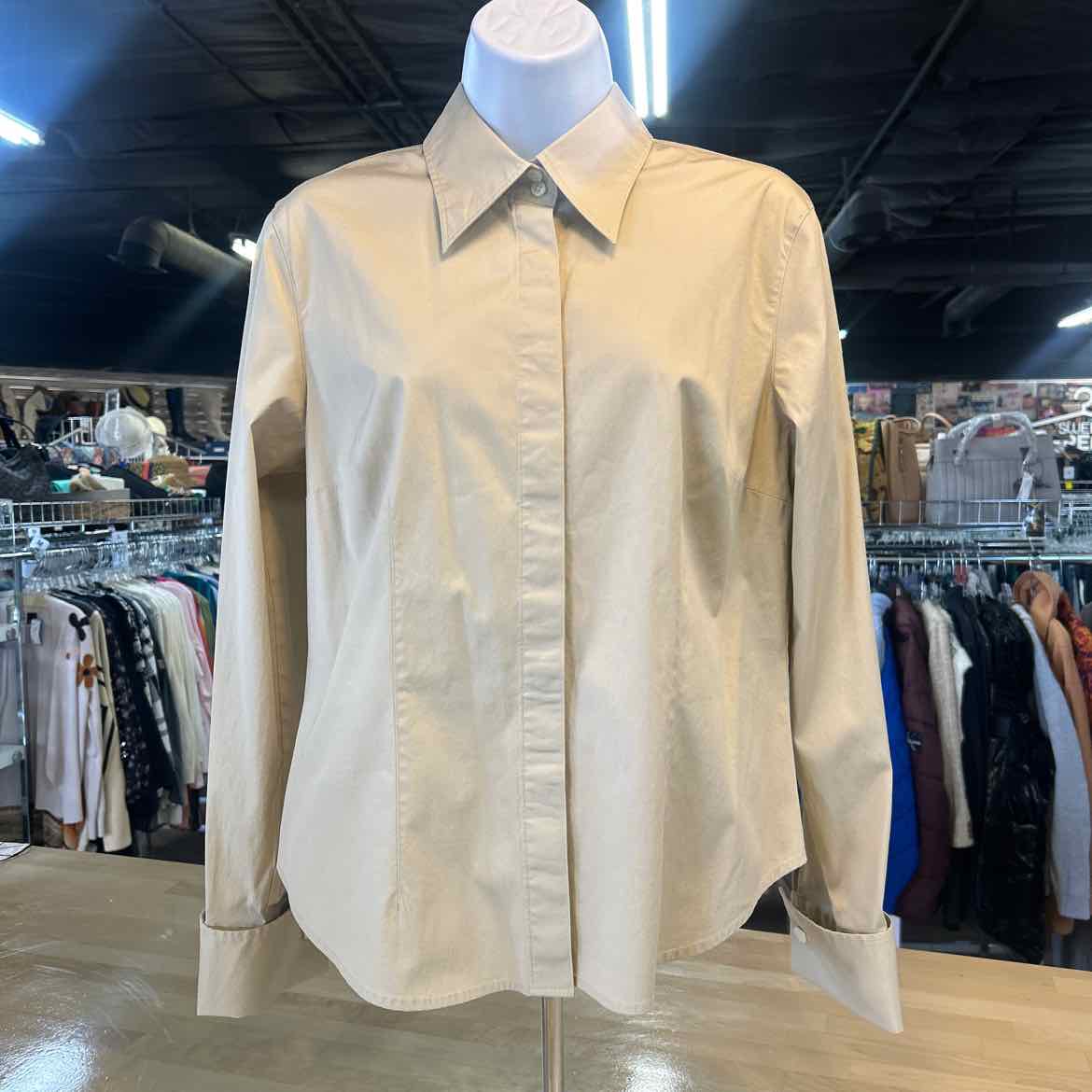 Talbots Size 8 Tan Preloved Button Down LS