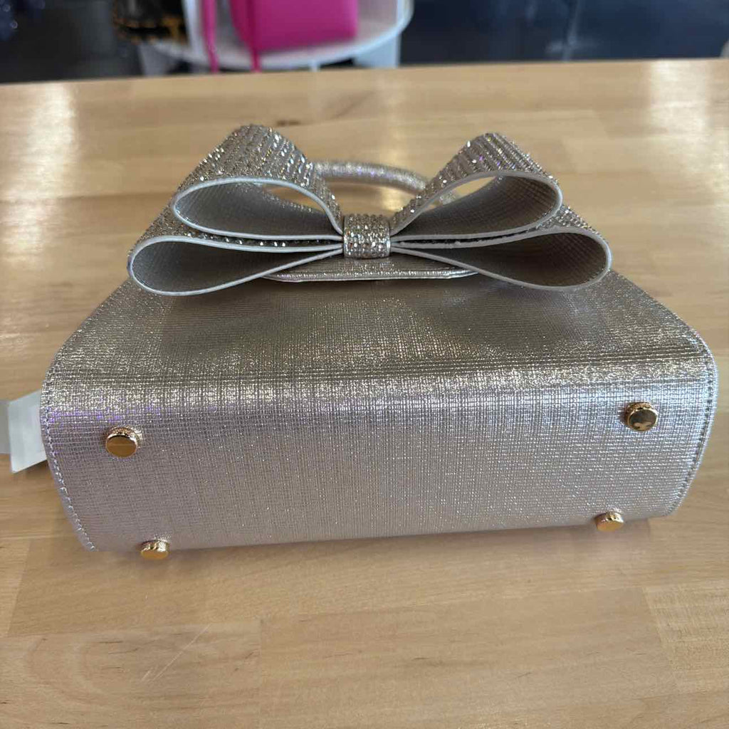 Nina Crystal Double Bow Handheld Satchel Bag - Platino