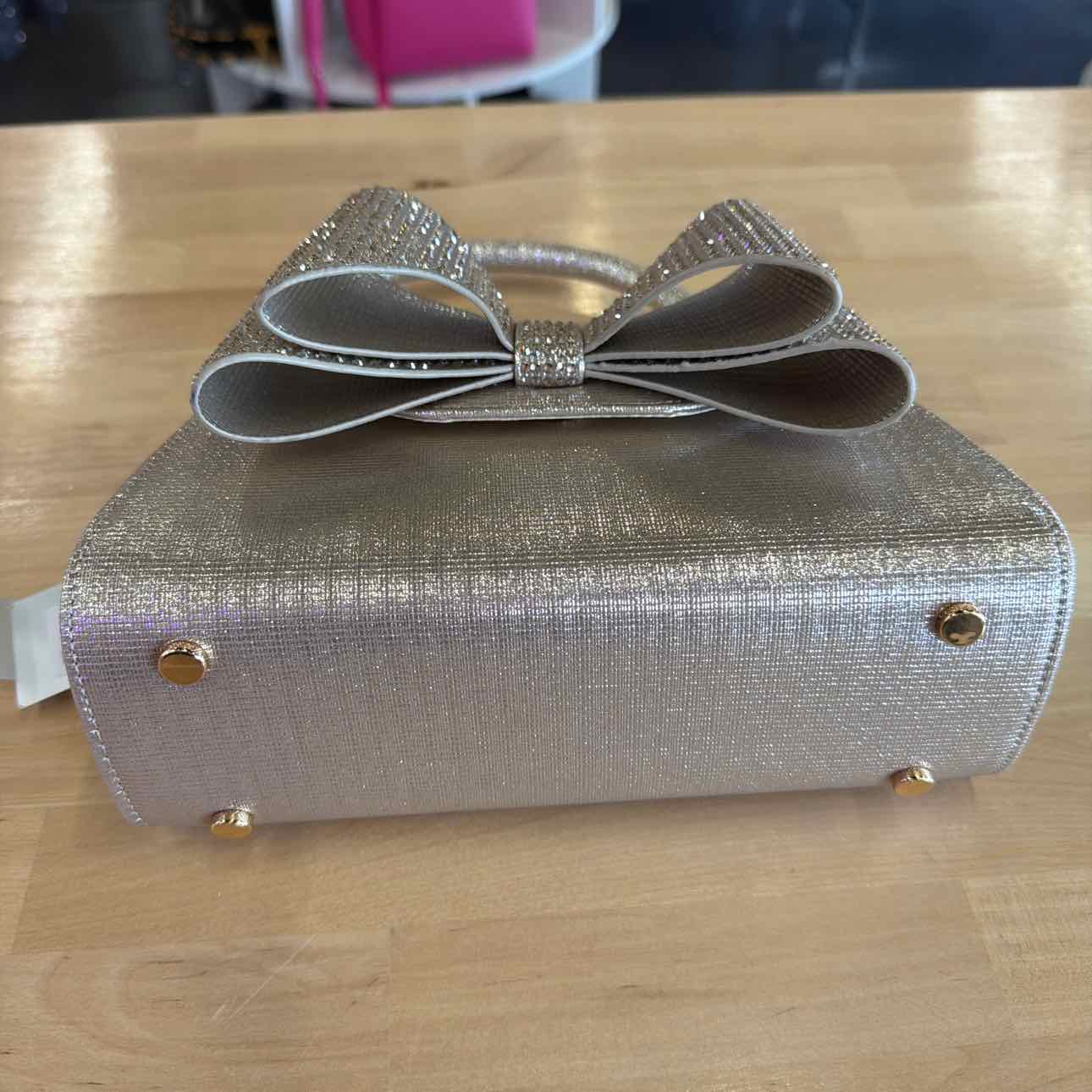 Nina Crystal Double Bow Handheld Satchel Bag - Platino