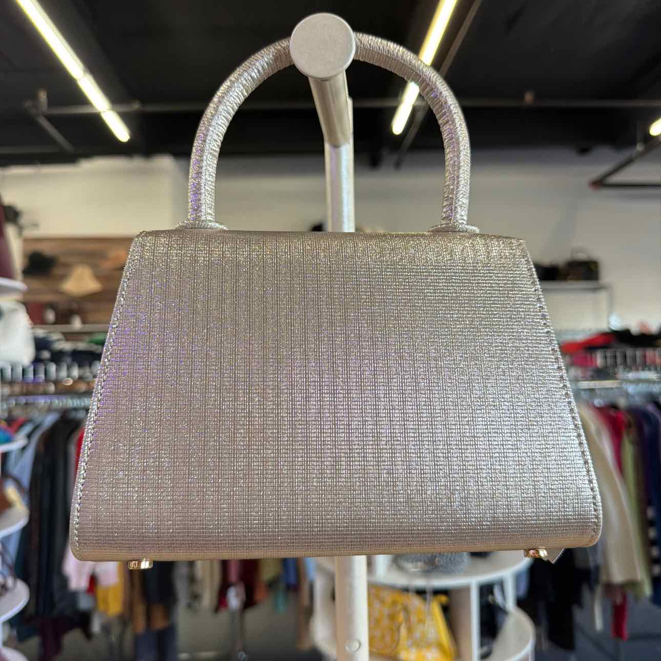 Nina Crystal Double Bow Handheld Satchel Bag - Platino