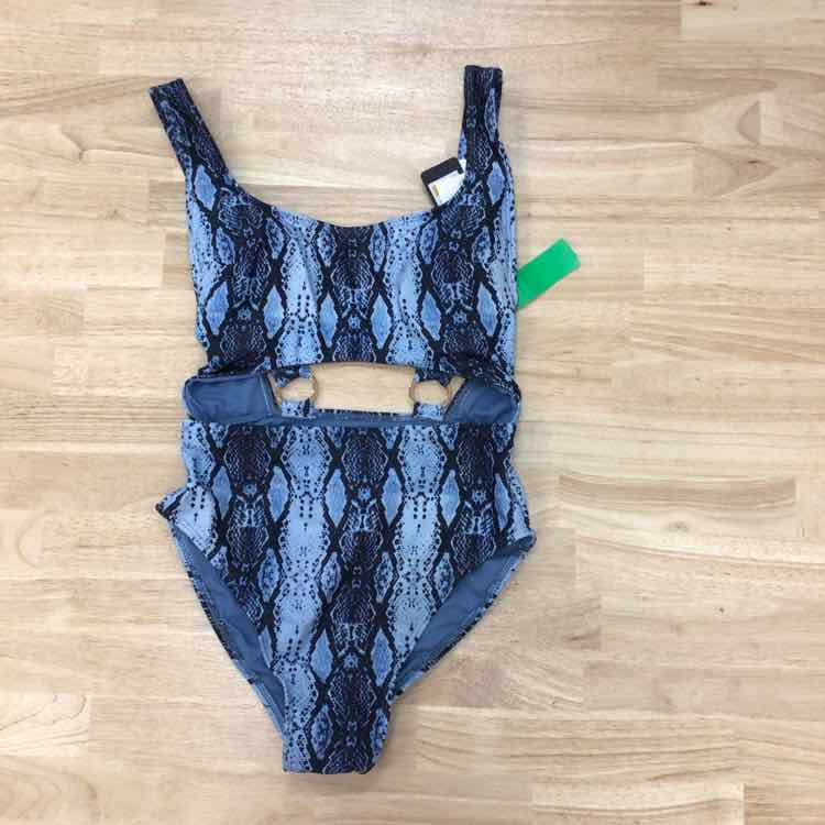 Rachel Roy Size S Snakeskin Print Cutout One-Piece Blue Swimsuit NWT