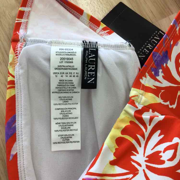 Ralph Lauren Size 12 Shirred U-Neck Bikini Top