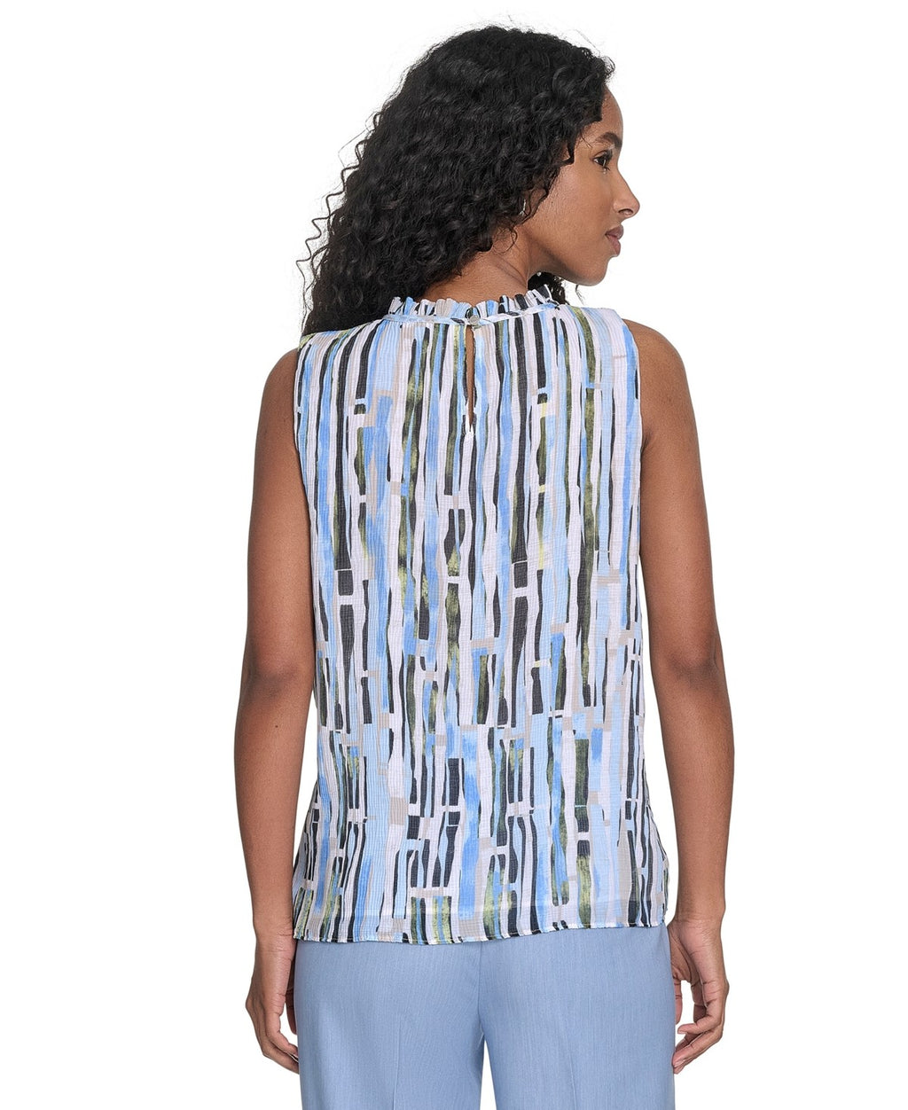 Calvin Klein Size XL Sleeveless Printed Top - Light Sky Multi