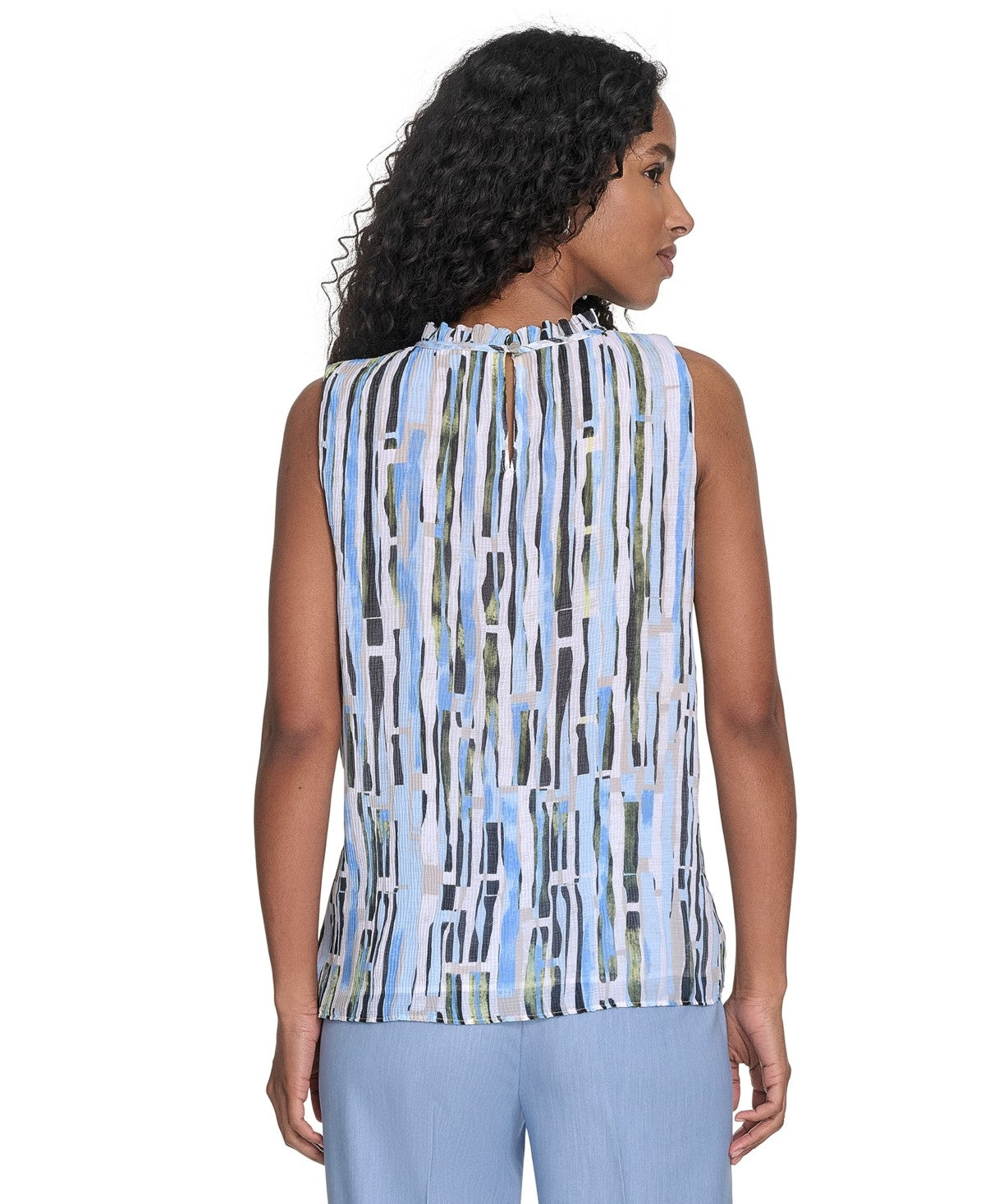 Calvin Klein Size XL Sleeveless Printed Top - Light Sky Multi