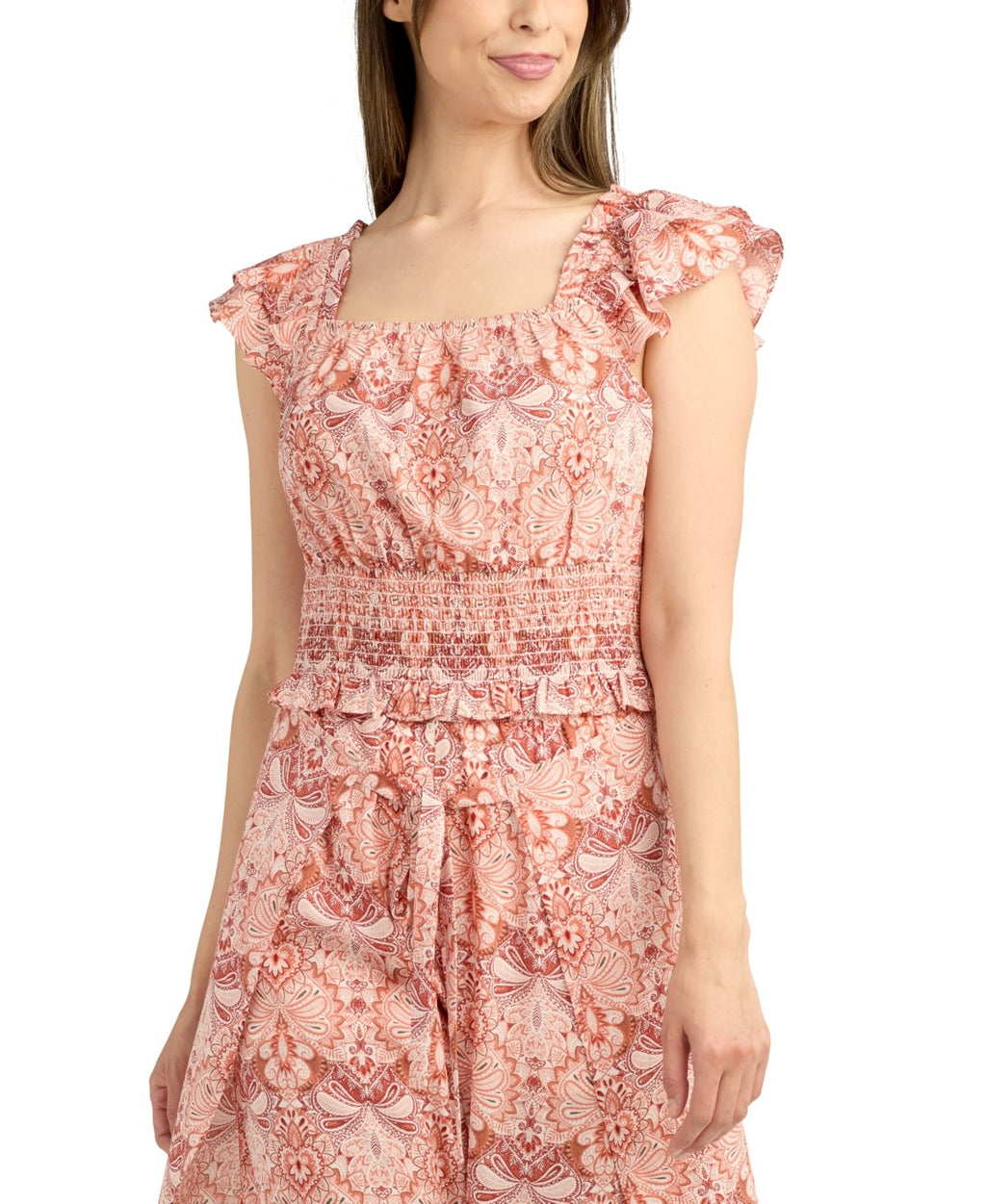 BCX Size L Flutter-Sleeve Smocked Top