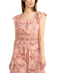 BCX Size L Flutter-Sleeve Smocked Top