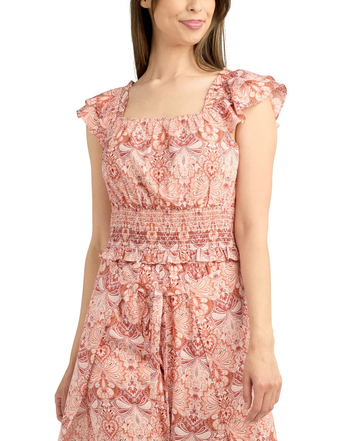 BCX Size L Flutter-Sleeve Smocked Top