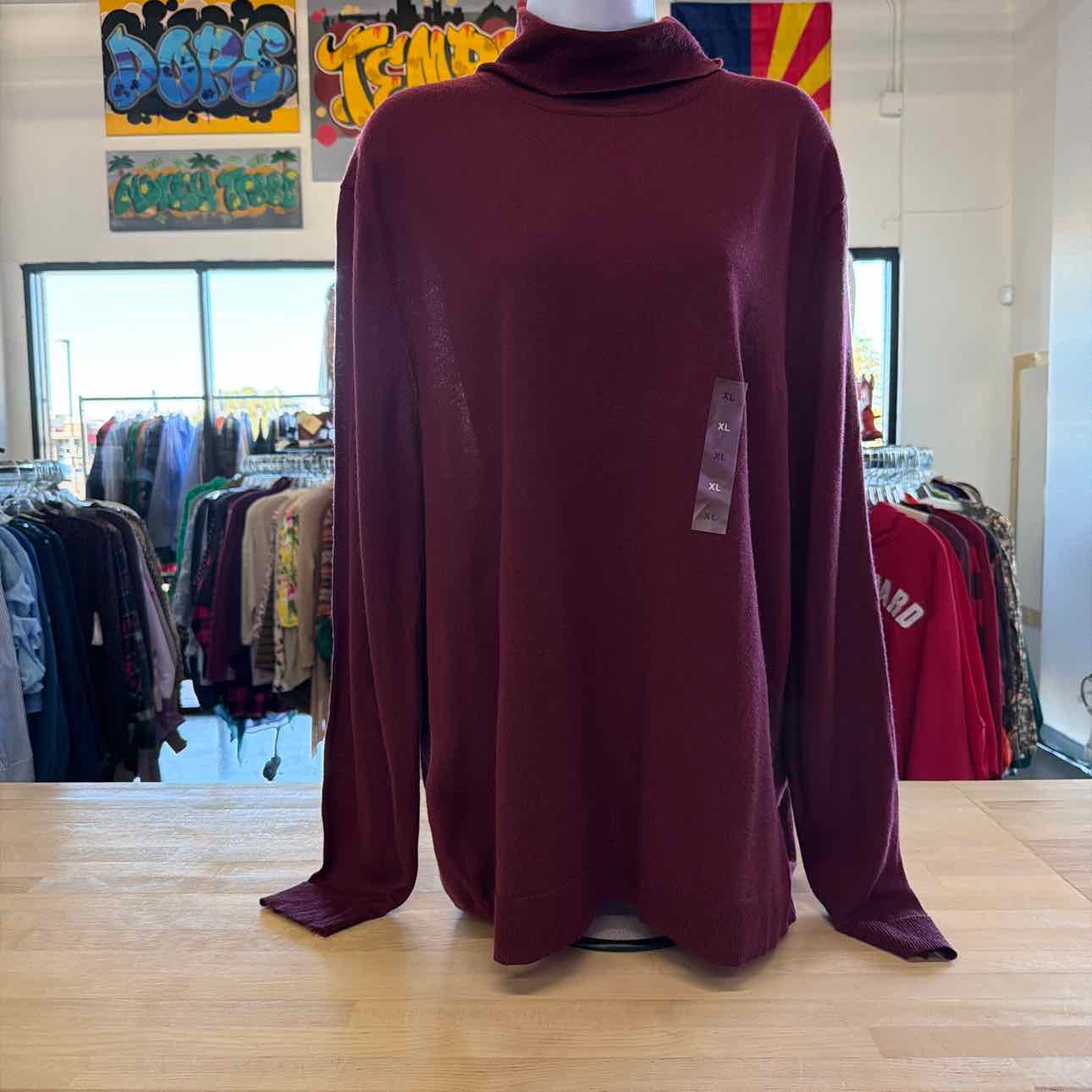 Alfani Men's Merino Wool-Blend Turtleneck Sweater - Maroon Banner - XL