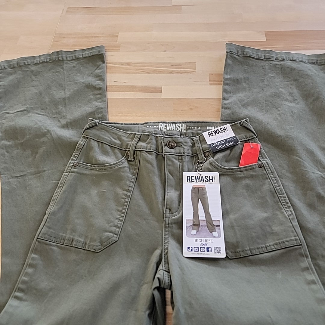 Rewash Size 5 Comfort Stretch High Rise Flare Green Jeans