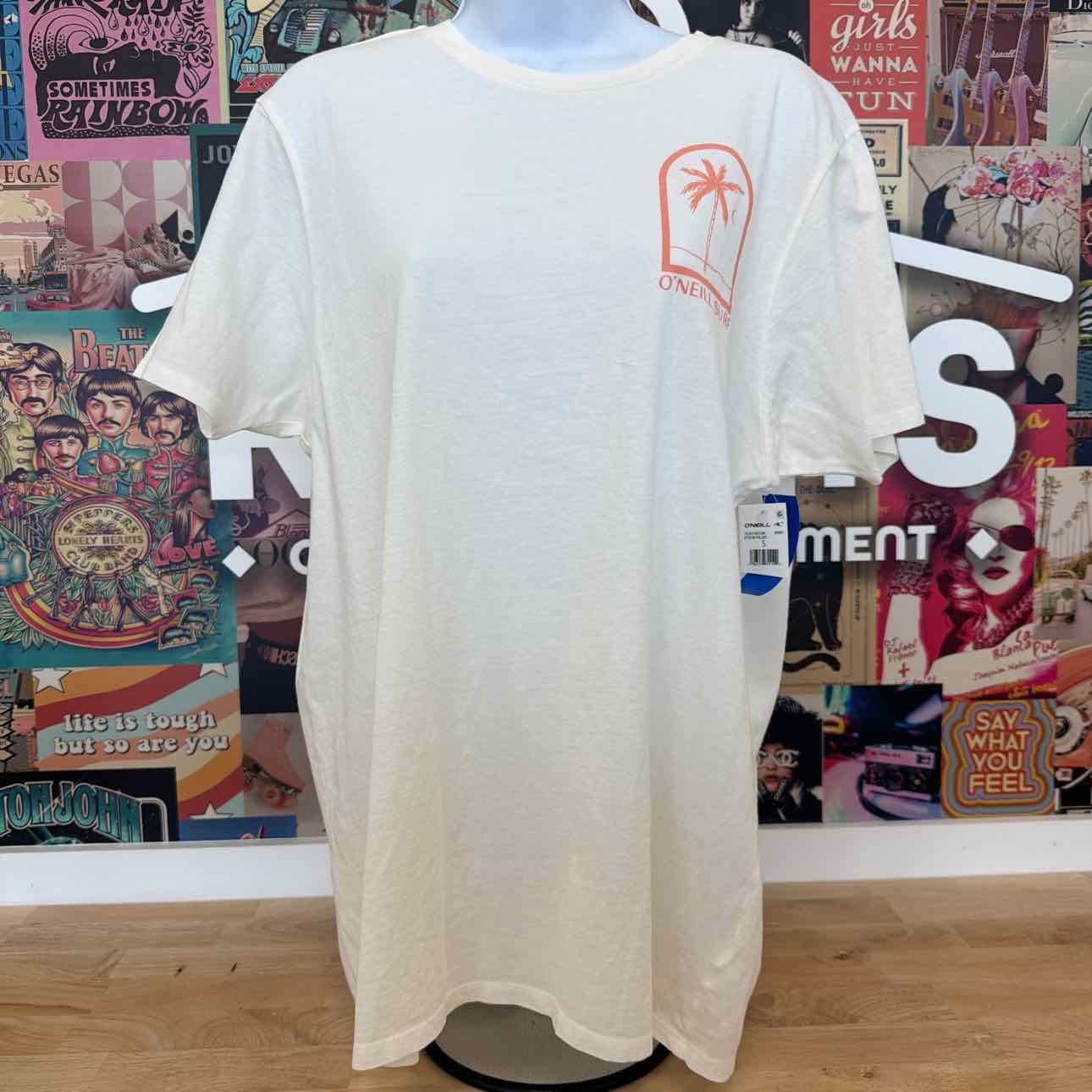 O'Neil Size S Byron Palms Cotton Crewneck T-Shirt