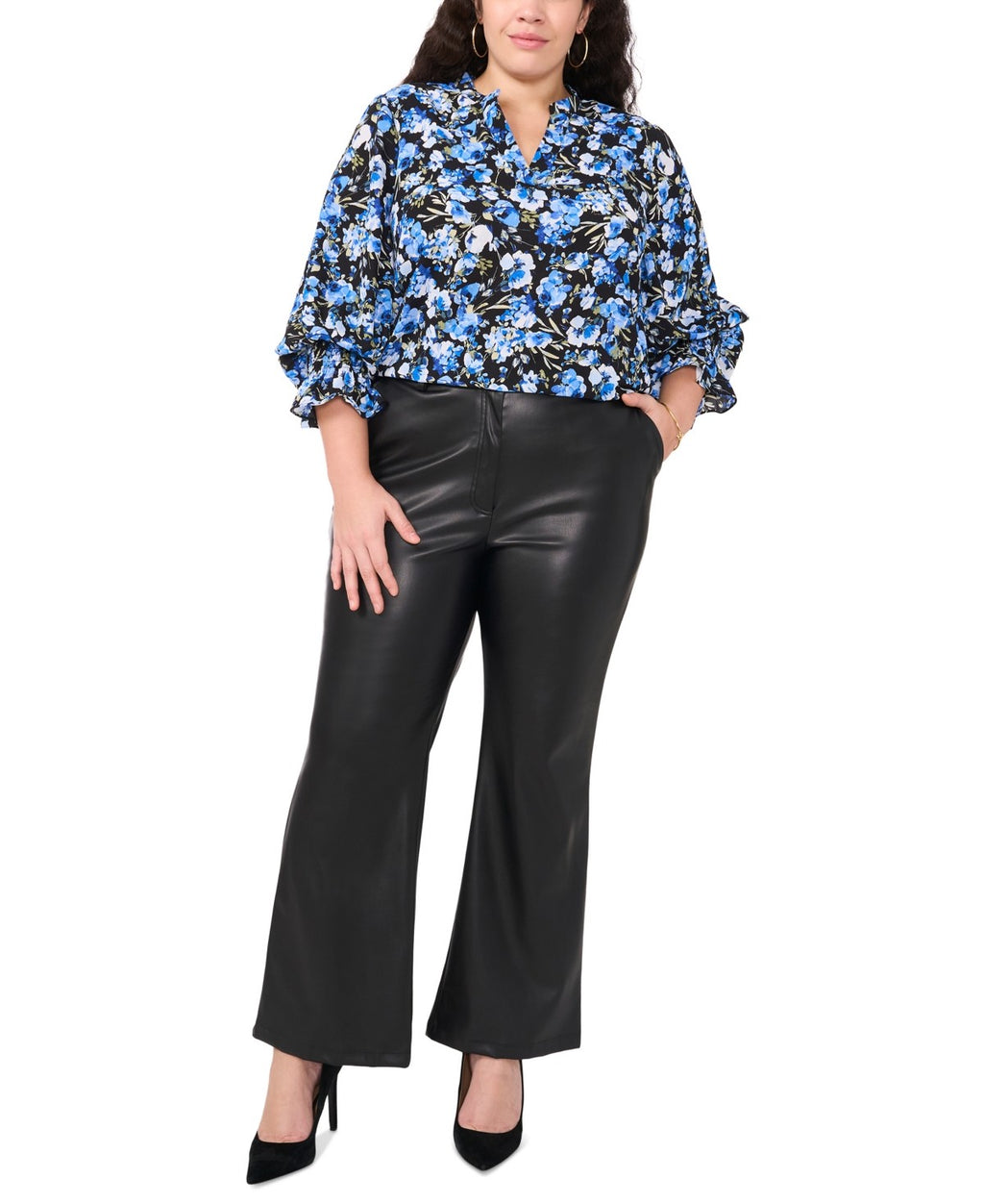 Vince Camuto Plus Size Floral-Print Blouse - Royal Azure