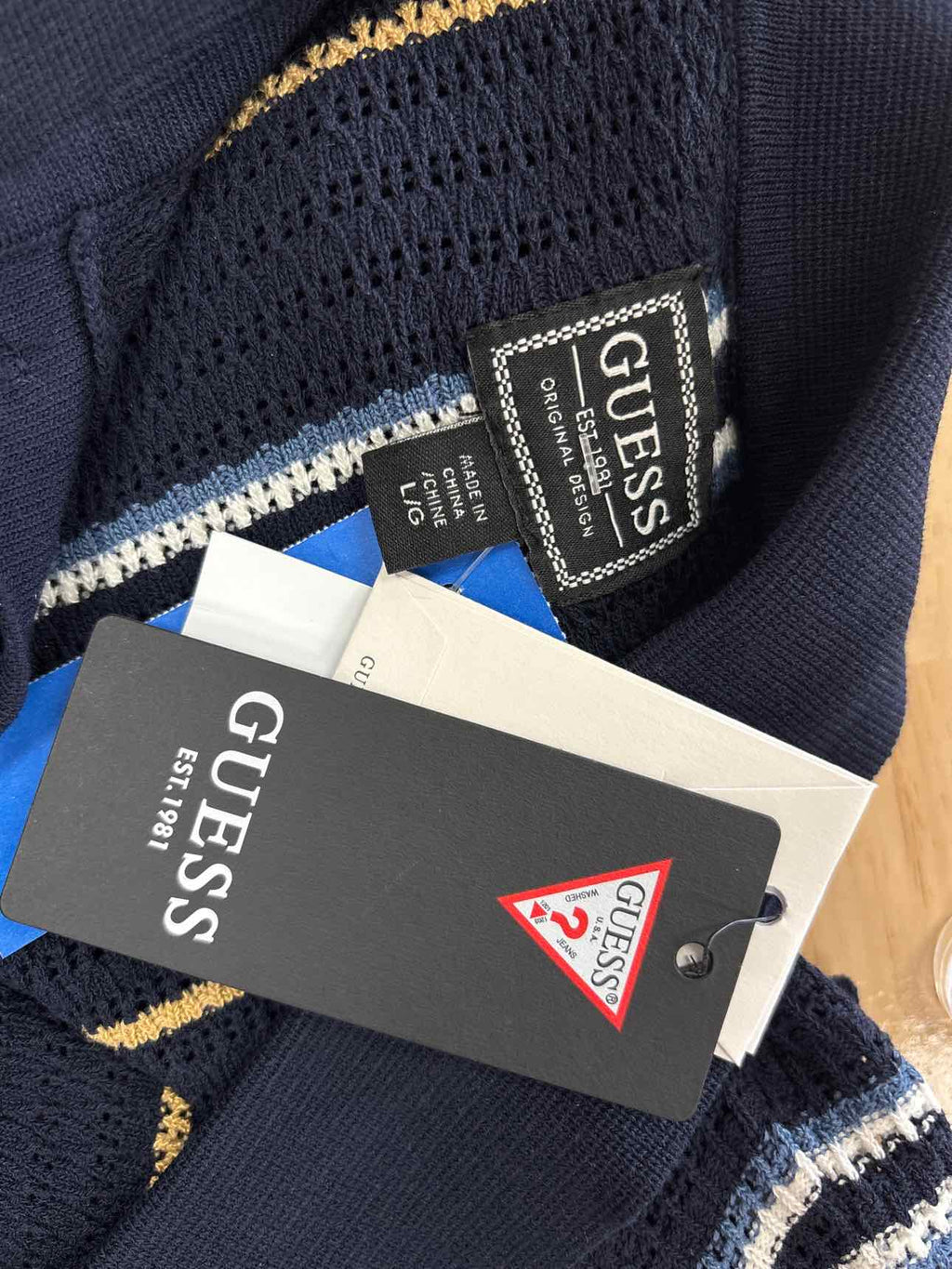 Guess Size L Blue White New MENS Polo