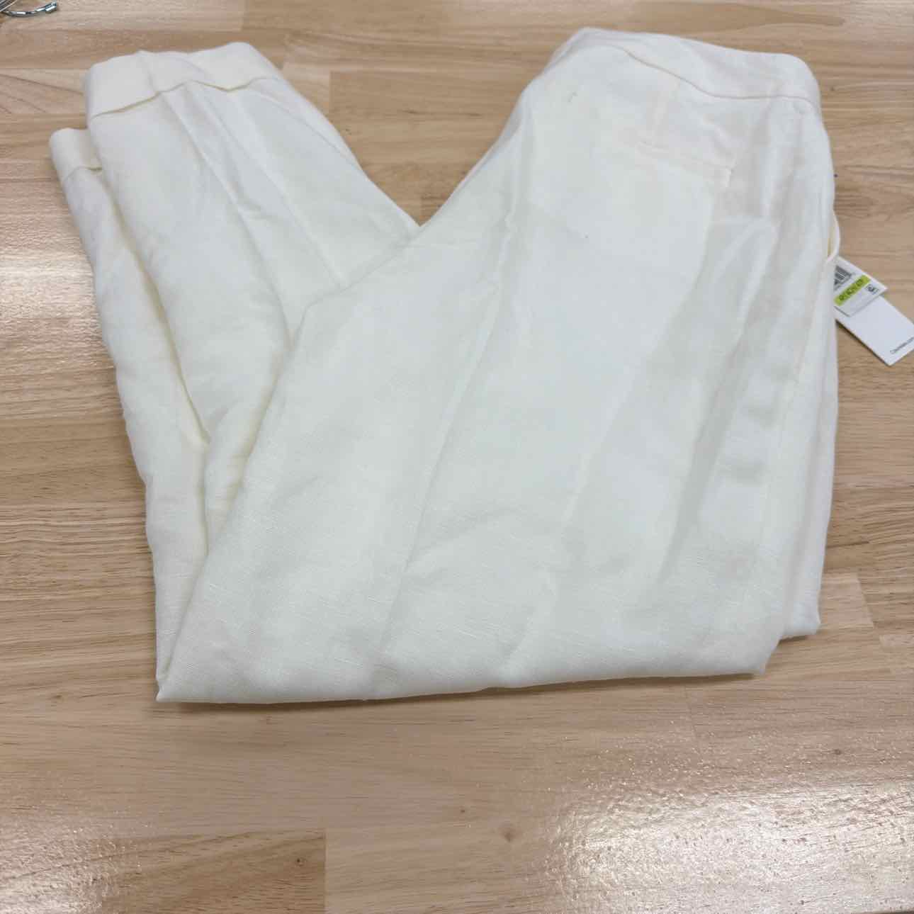 Calvin Klein Size 4P Linen-Blend Mid Rise Slim-Leg Pants