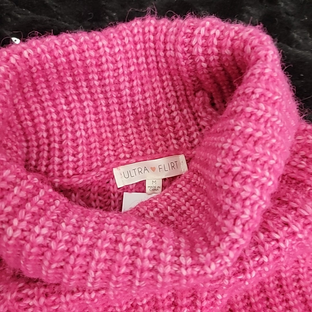ultra flirt Size M Juniors' Ribbed Turtleneck Sweater - Pink Peacock NWT