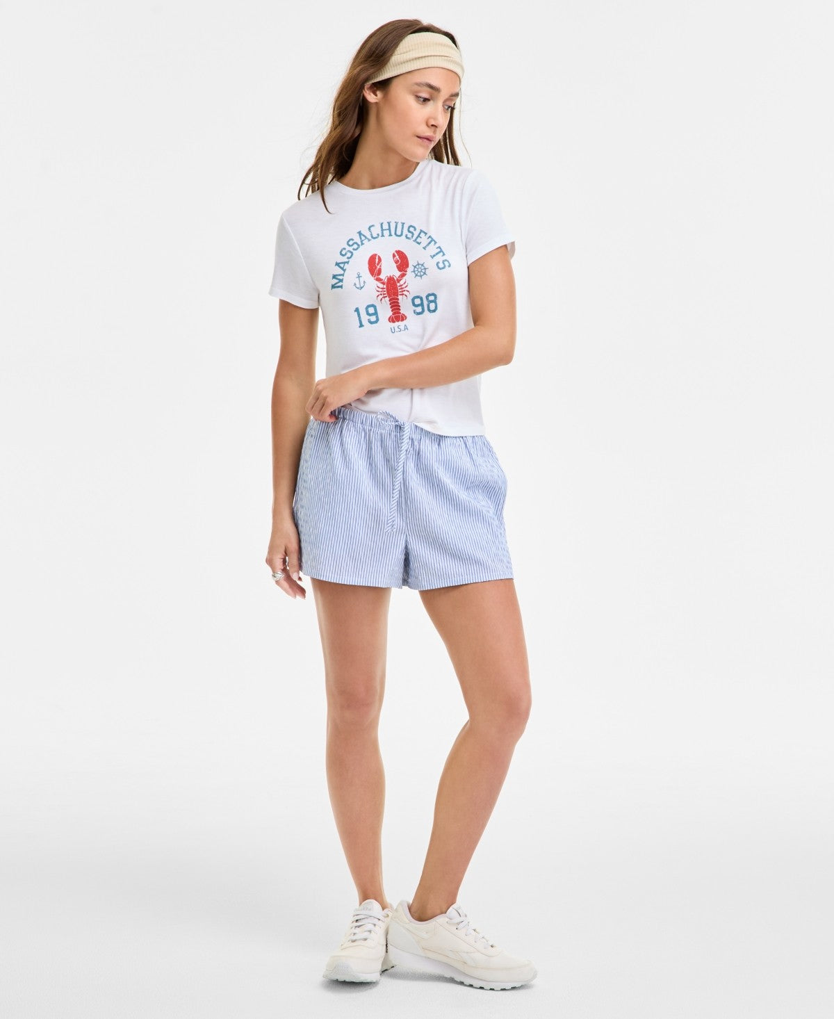 Hippie Rose Juniors' Striped Drawstring Shorts - Blue Stripe - S