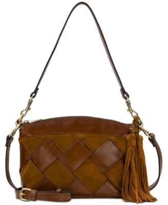 Patricia Nash Arlee Small Leather Weave Cros CognacTaupe