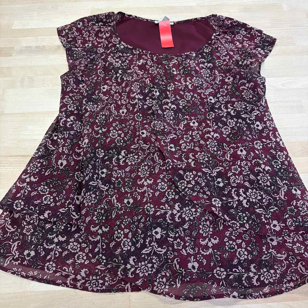 Roz & Ali Size L Burgundy Print Used Blouse