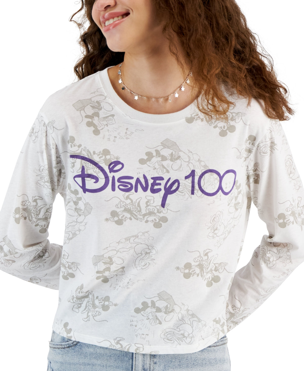 Disney Size XS white gray 100th Anniversary Long-Sleeve T-shirt NWT