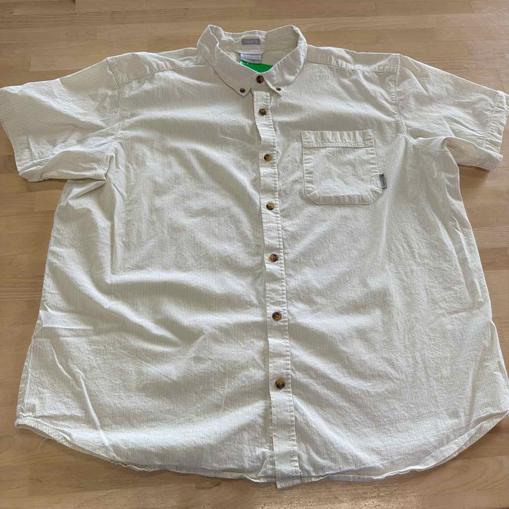 Columbia Size XXL Orange & Green Stripe Preloved MENS Short Sleeve Shirt